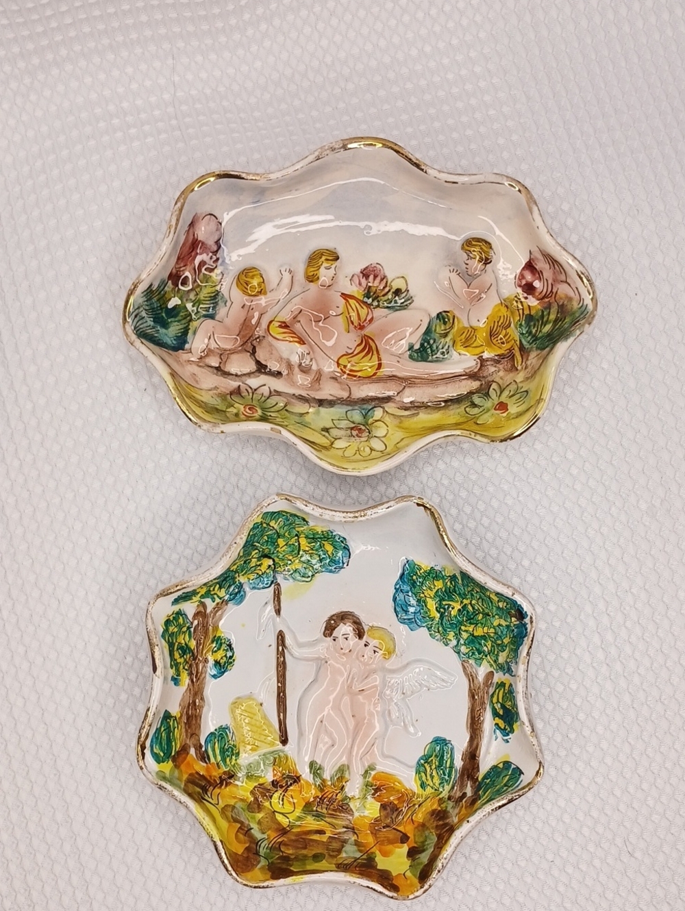 Pair of Vintage Capodimonte Italian Porcelain Cherub Trinket Dishes